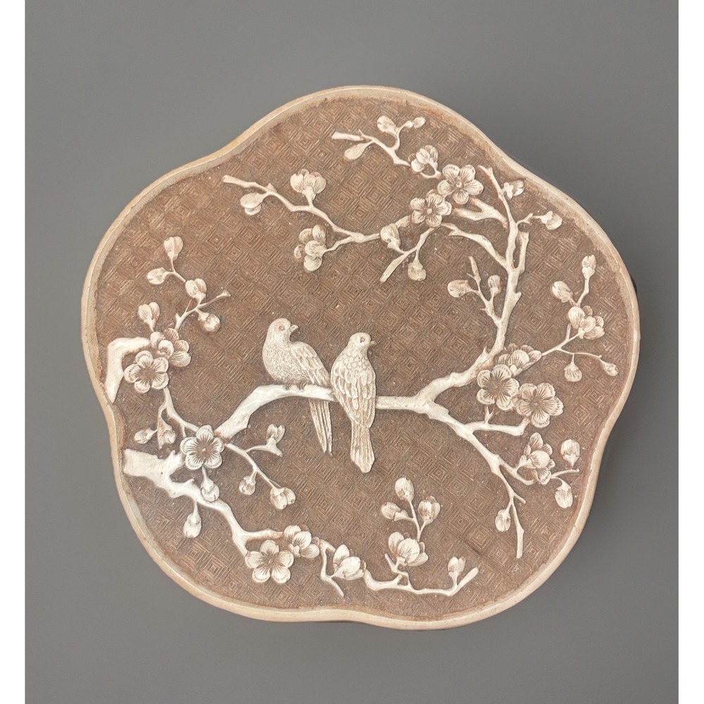 Vintage Faux Dynasty Ivory, Trinket, Jewelry Box Birds Floral Made in Taiwan
